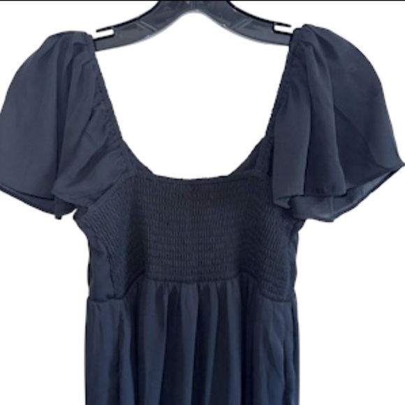 Abercrombie & Fitch Black Midi Dress Smocked Back Sz Small Tiered Skirt - Picture 3 of 9